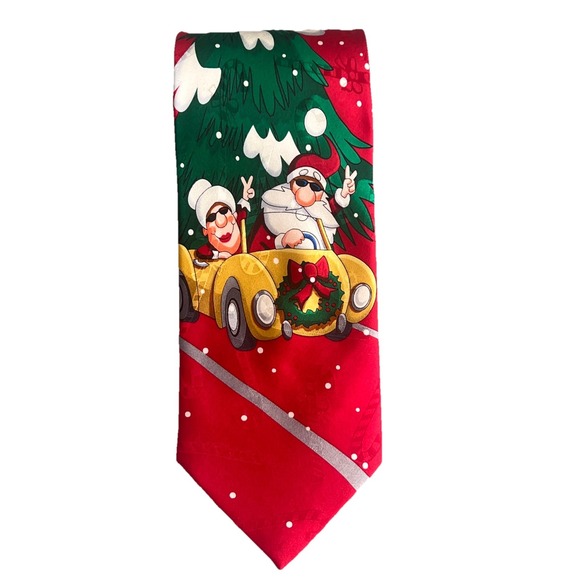 Hallmark Other - Hallmark Yule Tie Greetings Christmas Santa Mrs Claus Car Peace Silk Men Vintage